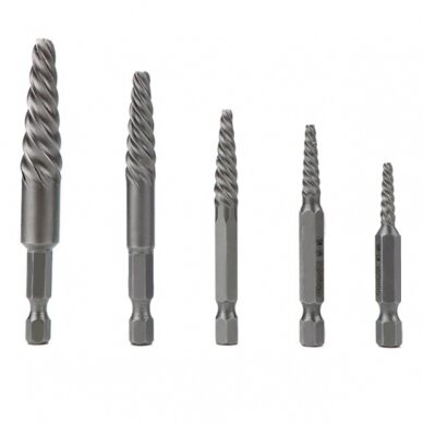 Užlūžusių varžtų išsukėjų rinkininys 1/4" HEX 5vnt. (stambus sriegis) 1 Užlūžusių varžtų išsukėjų rinkininys 1/4" HEX 5vnt. (stambus sriegis) 1
