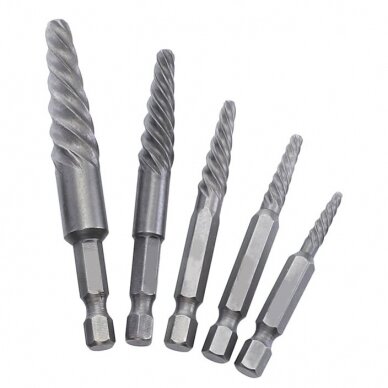 Užlūžusių varžtų išsukėjų rinkininys 1/4" HEX 5vnt. (stambus sriegis) Užlūžusių varžtų išsukėjų rinkininys 1/4" HEX 5vnt. (stambus sriegis)