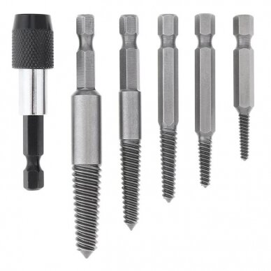 Užlūžusių varžtų išsukėjų rinkininys 1/4" HEX 6vnt. (smulkus sriegis) Užlūžusių varžtų išsukėjų rinkininys 1/4" HEX 6vnt. (smulkus sriegis)