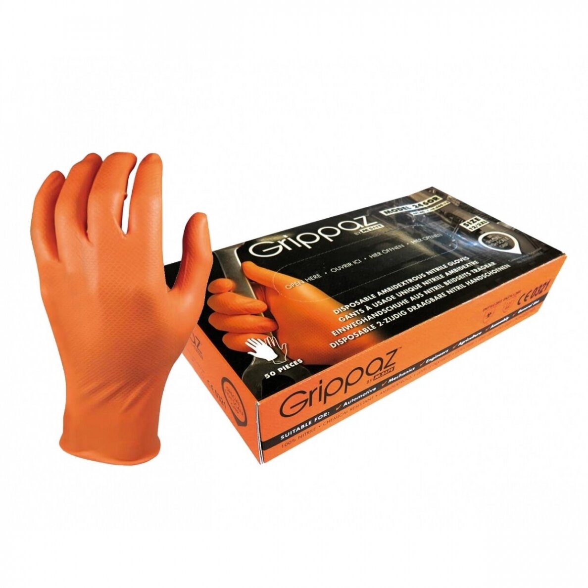 Vienkartinės pirštinės nitrilinės Grippaz M-Safe 246OR Vienkartinės pirštinės nitrilinės Grippaz M-Safe 246OR